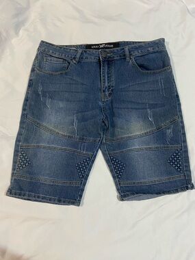 Men's Distressed Dark Blue Denim Shorts